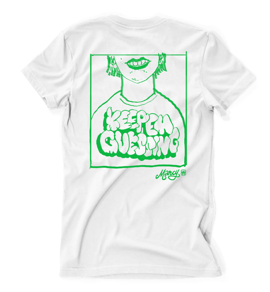 Keep em guessing tee on white