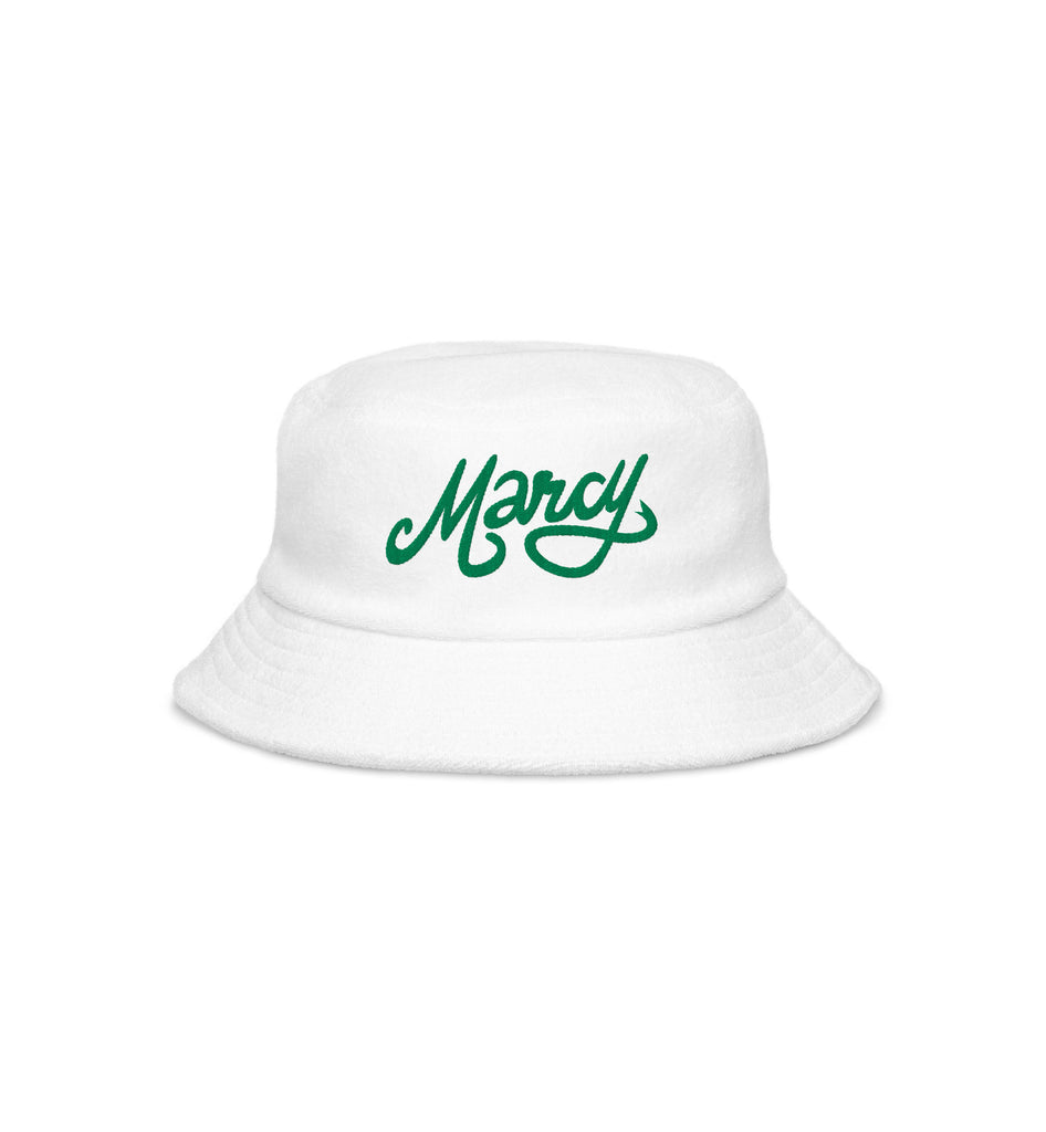 Marcy classic terry cloth bucket hat on white