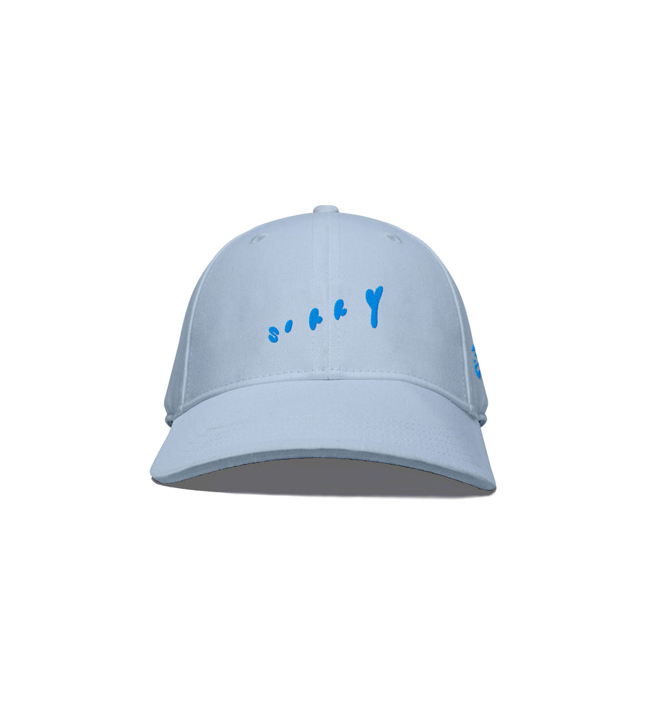 Sorry hat on light blue