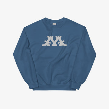 Big M is for Marcy sweatshirt in indigo, featuring a bold graphic design on the front. Koogler-approved crew style for casual wear.